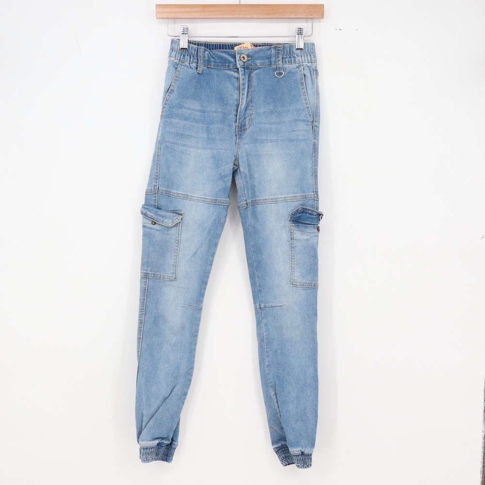 Elite Jeans Jogger Pants Womens S Light Blue Cargo Stretch Excellent